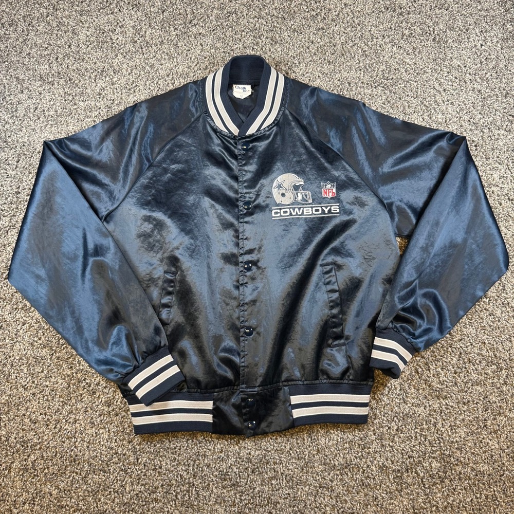 Chalk Line Dallas Cowboys Bomber Jacket Men Medium Navy Blue Vintage Satin